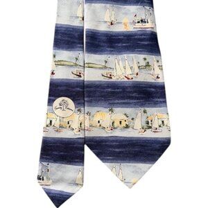 Tommy Bahama Tie Necktie 100% Silk Sailboat Beach - Blue